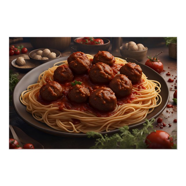 Poster Spaghetti et boulettes de viande (Devant)