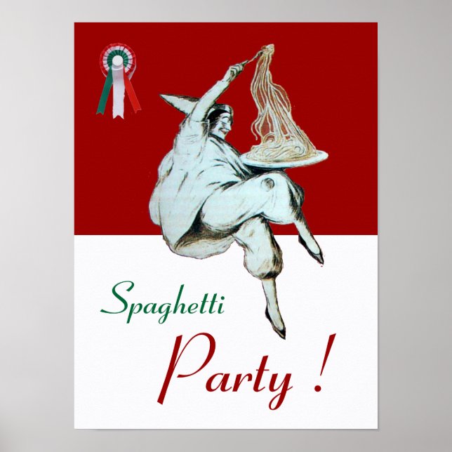Poster SPAGHETTI PARTY, CUISINE ITALIENNE, vert rouge bla (Devant)