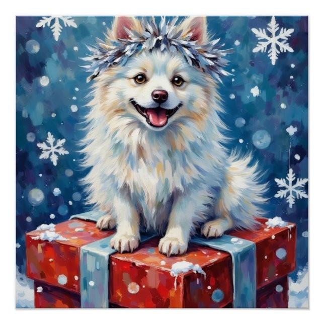 Poster Sparkling American Eskimo Dog Festive Gift Cushion (Devant)