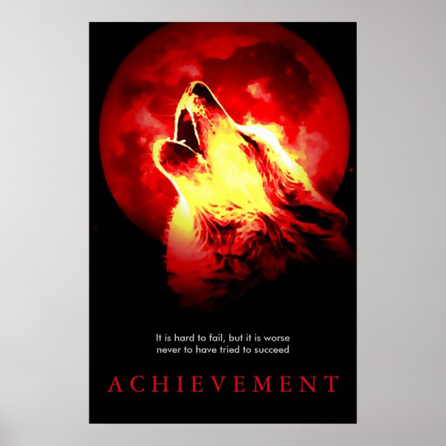 Poster spécial Motivation Wolf & Red Fullmoon (Devant)