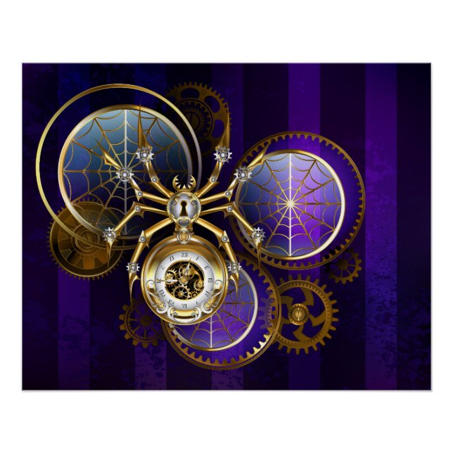 Poster Spider Steampunk sur Arrière - plan pourpre (Devant)