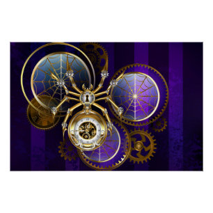 Poster Spider Steampunk sur Arrière - plan pourpre