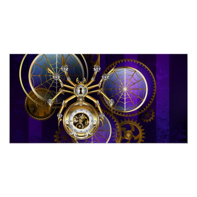 Poster Spider Steampunk sur Arrière - plan pourpre (Devant)