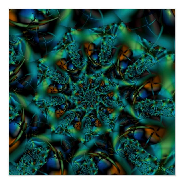 Poster Spike | Art fractal bleu et vert (Devant)