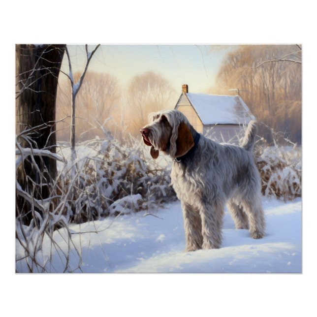 Poster Spinone Italiano Laisser Neige Noël (Devant)