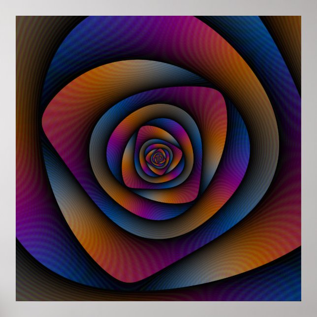 Poster  Spiral Labyrinth in Blue Orange and Pink (Devant)