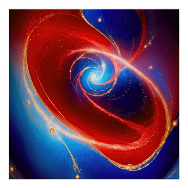 Poster Spirale cosmique rouge et bleu (Devant)