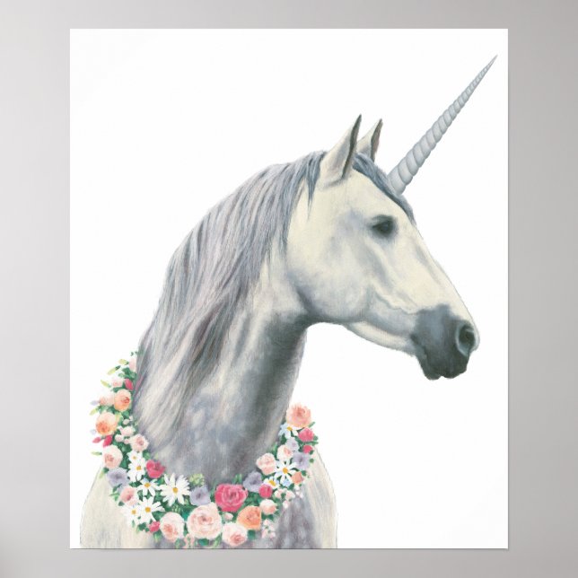 Poster Spirit Unicorne avec Fleurs autour du cou (Devant)