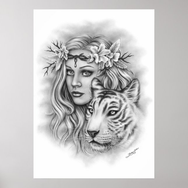 Poster Spirituel White Tiger Girl (Devant)
