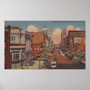 Poster Spokane, WA - vue d'avenue de rive