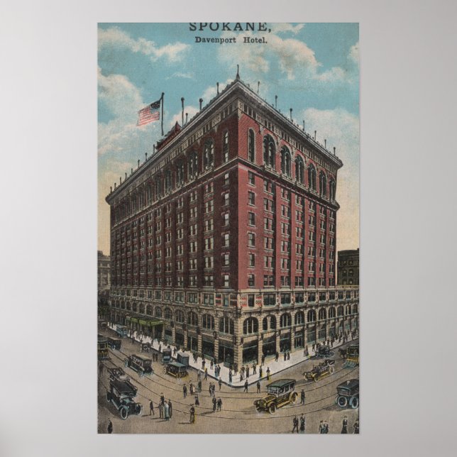 Poster Spokane, WA - Vue de l'hôtel Davenport (Devant)