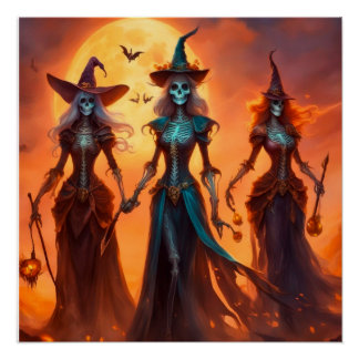 Poster Spooky witches Halloween