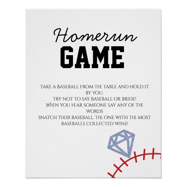 Poster Sports Baseball Homerun Glitter Bridal Shower Game (Devant)