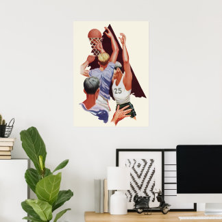 Poster Sports vintages, joueurs de basket-ball dans un je
