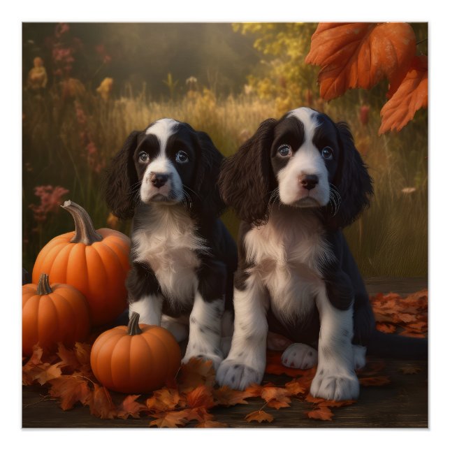 Poster Springer Spaniel chiot Automne Délice Citrouille  (Devant)