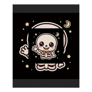 Poster Squelette de Halloween agitant mignon