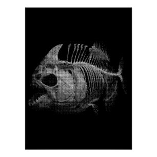 Poster Squelette de Poisson Piranha Cadeau de Pêche