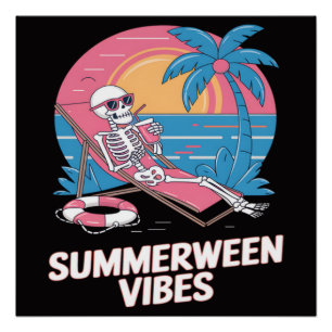 Poster Squelette de vacances d'été de Summerween plage dr