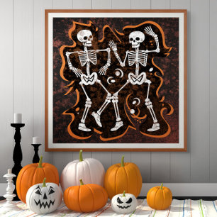 Poster Squelettes dansants Fête d'Halloween drôle