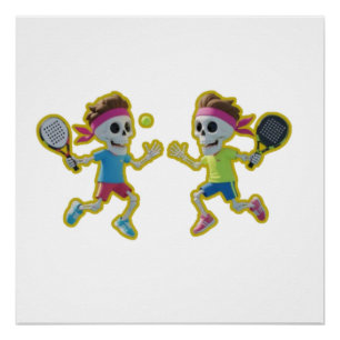 Poster Squelettes de dessin animé drôles jouant au padel