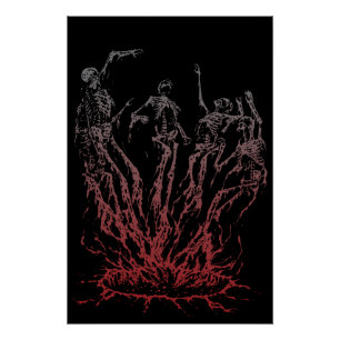 Poster Squelettes sortant des flammes