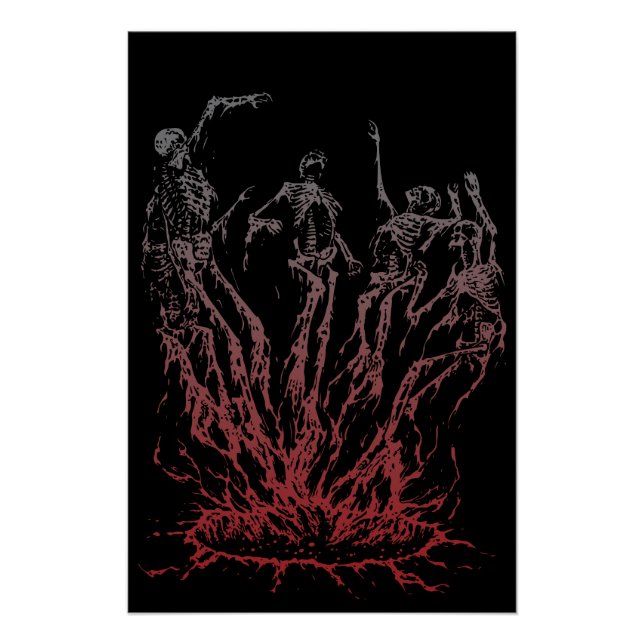 Poster Squelettes sortant des flammes (Devant)