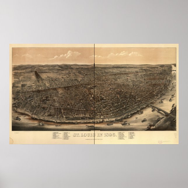 Poster St. Louis Missouri 1896 Carte panoramique antique (Devant)