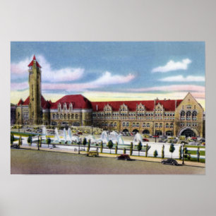 Poster St. Louis Missouri Union Station et Fontaines