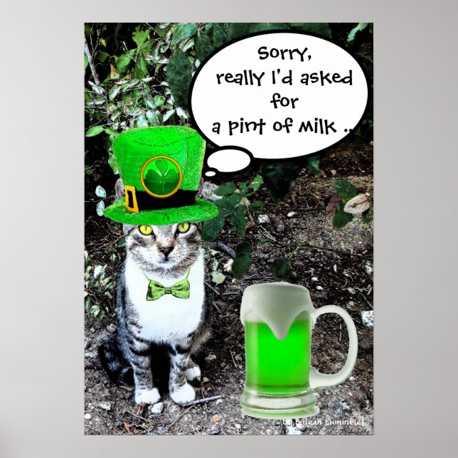 POSTER ST PATRICK'S  DAY CAT  WITH GREEN IRISH BEER (Devant)