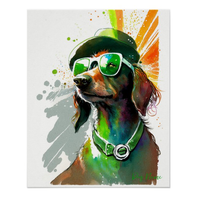 Poster St Patricks Day - Dachshund Dog Irish Costume (Devant)