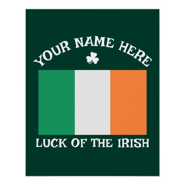 Poster St Patrick's Day Ireland Flag Custom Name Shamrock (Devant)