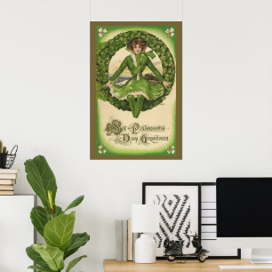 Poster St. Patrick's Day vintage, Irish Lass in a Wreath