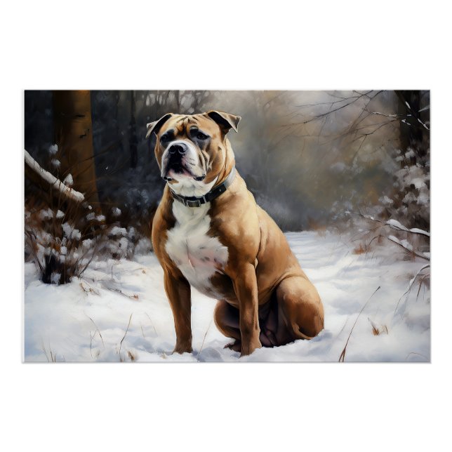 Poster Staffordshire Bull Terrier Laisser neiger Noël (Devant)