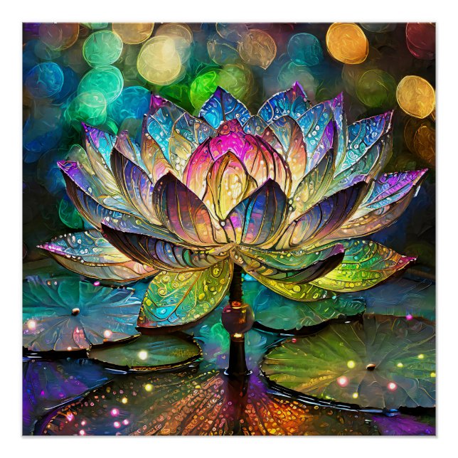Poster Stained Glass Vibrant Lotus Flower (Devant)