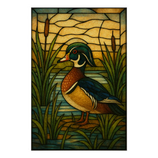 Poster Stained Glass Wood Duck