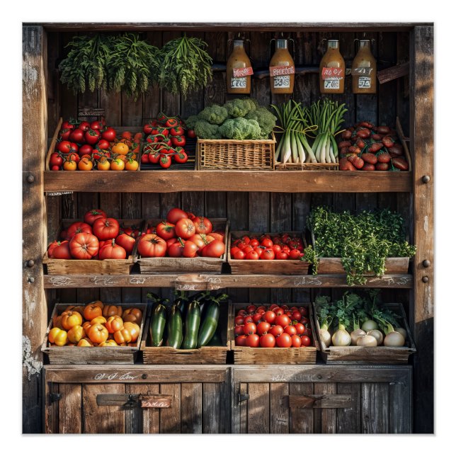 Poster Stand de légumes du marché agricole (Devant)