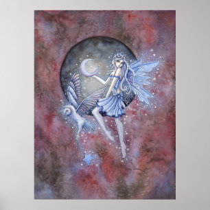 Poster Star Collector Fairy and Owl Fantasy Art