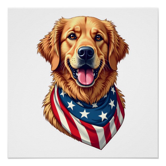 Poster Star Spangled Golden Retriever Vintage Tee 4 (Devant)