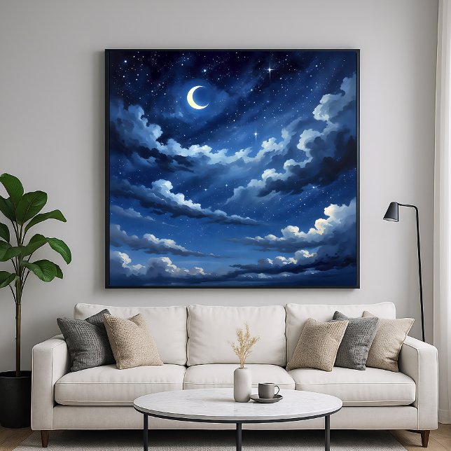 Poster Starry Crescent Sky - Style d'illustration (Créateur téléchargé)
