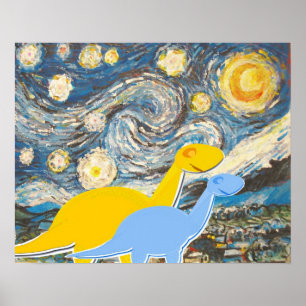 Poster Starry Night Dinosaures Imprimer