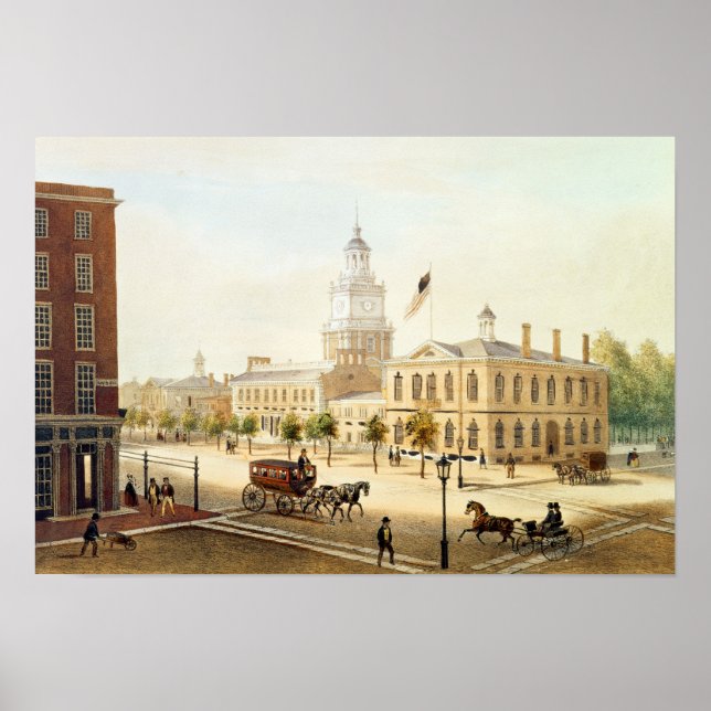Poster State House, Philadelphie, gravée par Deroy (Devant)