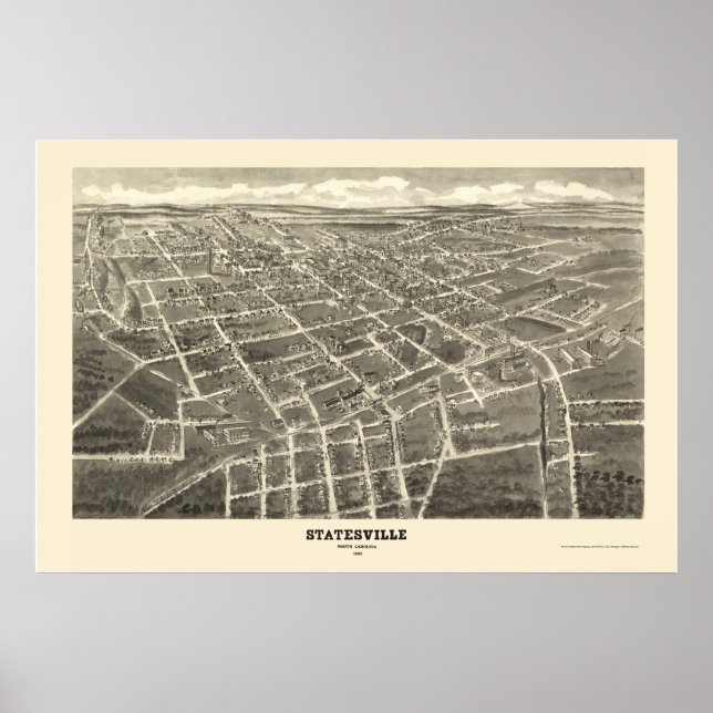 Poster Statesville, NC Carte panoramique - 1907 (Devant)