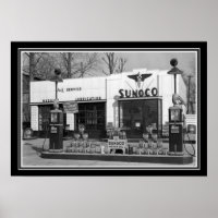 Station-service Sunoco noir et blanc Imprimer 13 x