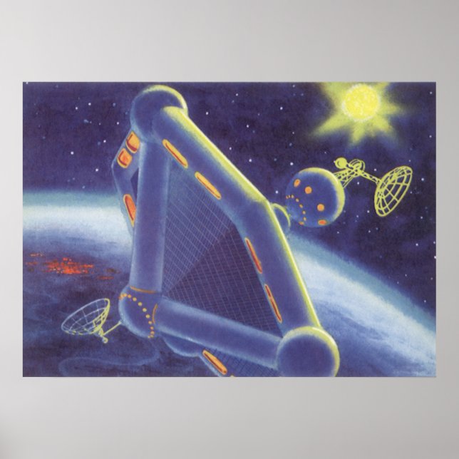 Poster Station spatiale orbitante de science-fiction vint (Devant)
