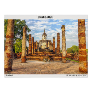 Poster Statue de Bouddha, Wat Mahathat, Sukhothai