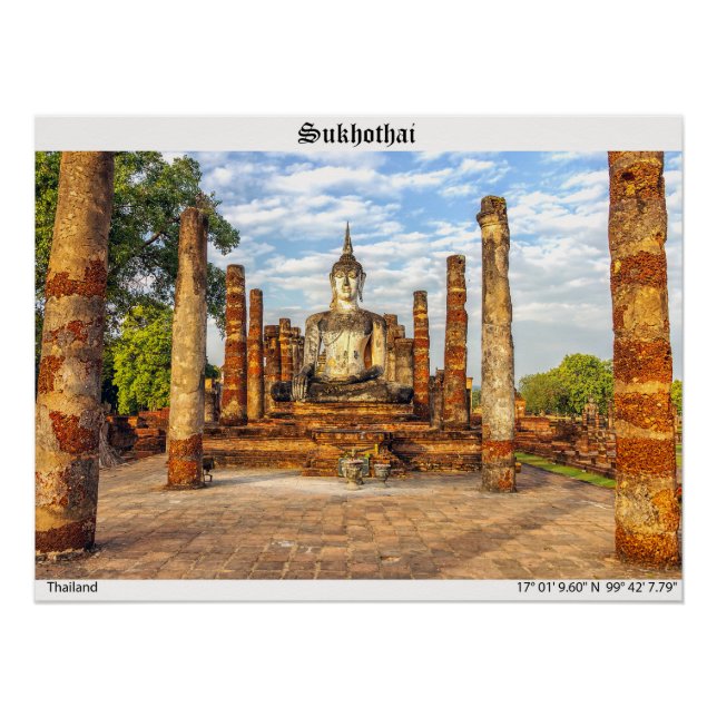 Poster Statue de Bouddha, Wat Mahathat, Sukhothai (Devant)
