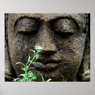 Poster Statue de jardin en pierre avec fleur