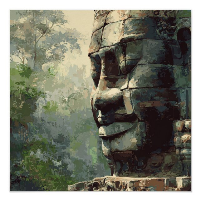 Poster Statue de jungle cambodgienne ancienne vintage  (Devant)