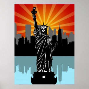Poster Statue de la liberté avec l'horizon de New York
