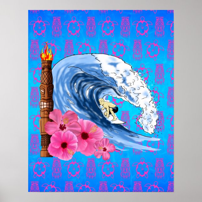 Poster Statue De Surfer Et Tiki (Devant)